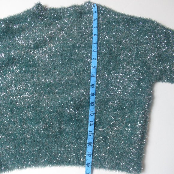 Anthropologie Maeve Tinsel Eyelash Sweater Blue Green Silver XL - Picture 7 of 11